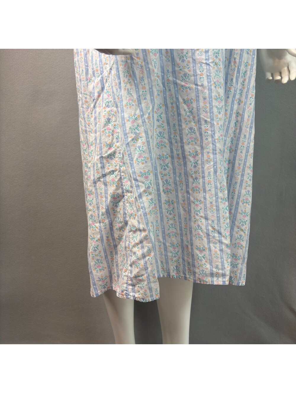 Lanz of Salzburg Long Nightgown Cotton Short Sleeve Floral White Blue Sz S - Picture 6 of 9